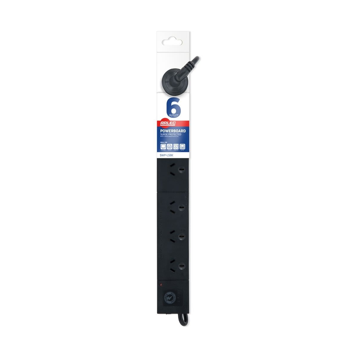 6 Outlet Surge Protected Powerboard - Wide Spaces