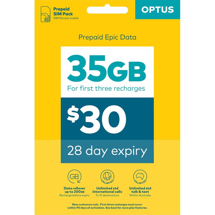 Optus $30 Prepaid Mobile Phone SIM + Recharge Card
