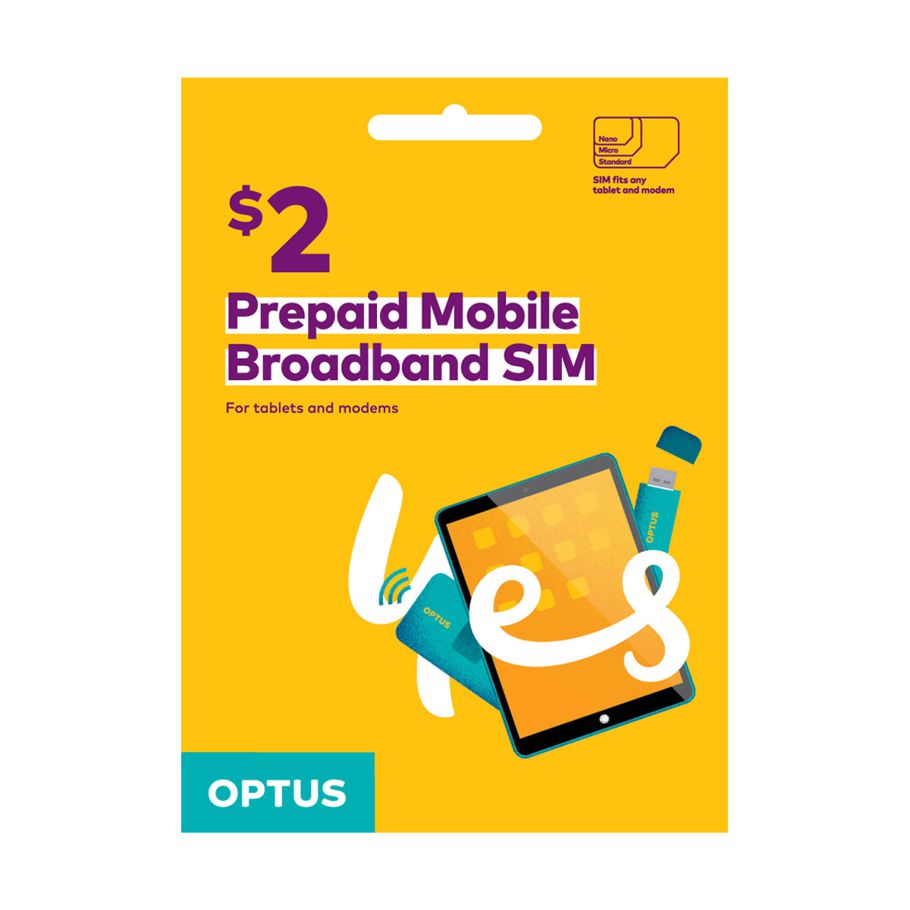 Optus $2 Prepaid Mobile Broadband SIM + Recharge Card