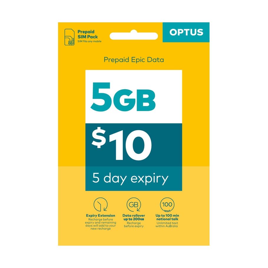 Optus $10 Prepaid Mobile Phone SIM + Recharge Card