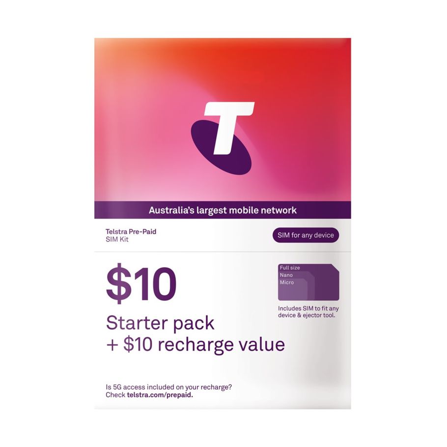 Telstra $10 Pre-Paid SIM Starter Pack + $10 Recharge Value