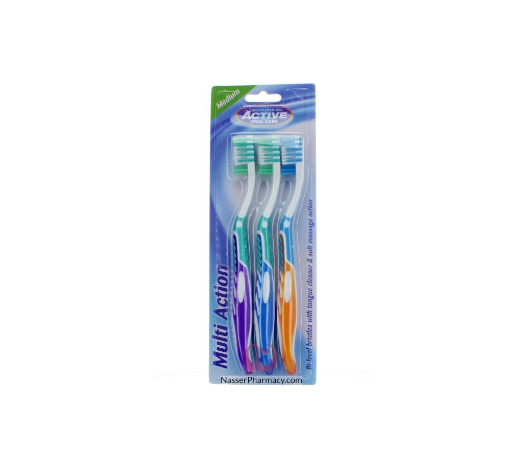 Beauty Formulas Active Oral Care Multi Action 3pk Toothbrush
