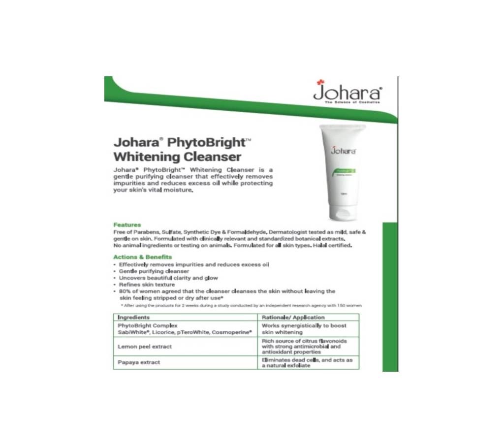 Johara® PhytoBright Whitening Cleanser (India)