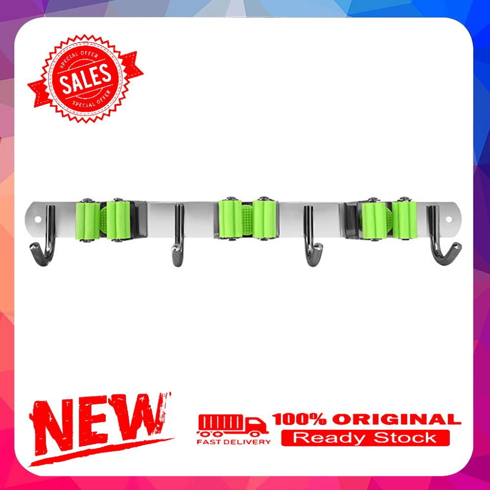 3/4/5/6 Hook Wall Mounted Mop Organizer Holder Bathroom Brush Broom Storage Rack