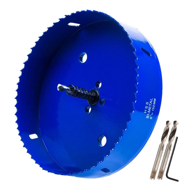 6 Inch 152 Mm Hole Saw Blade for Cornhole ds/Corn Hole Drilling Cutter & x Shank Drill Bit Adapter (Blue)