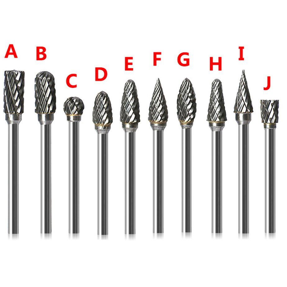 10PCS 3MM Shank Tungsten Carbide Rotary Craft Files Rasp Diamond Burrs Set