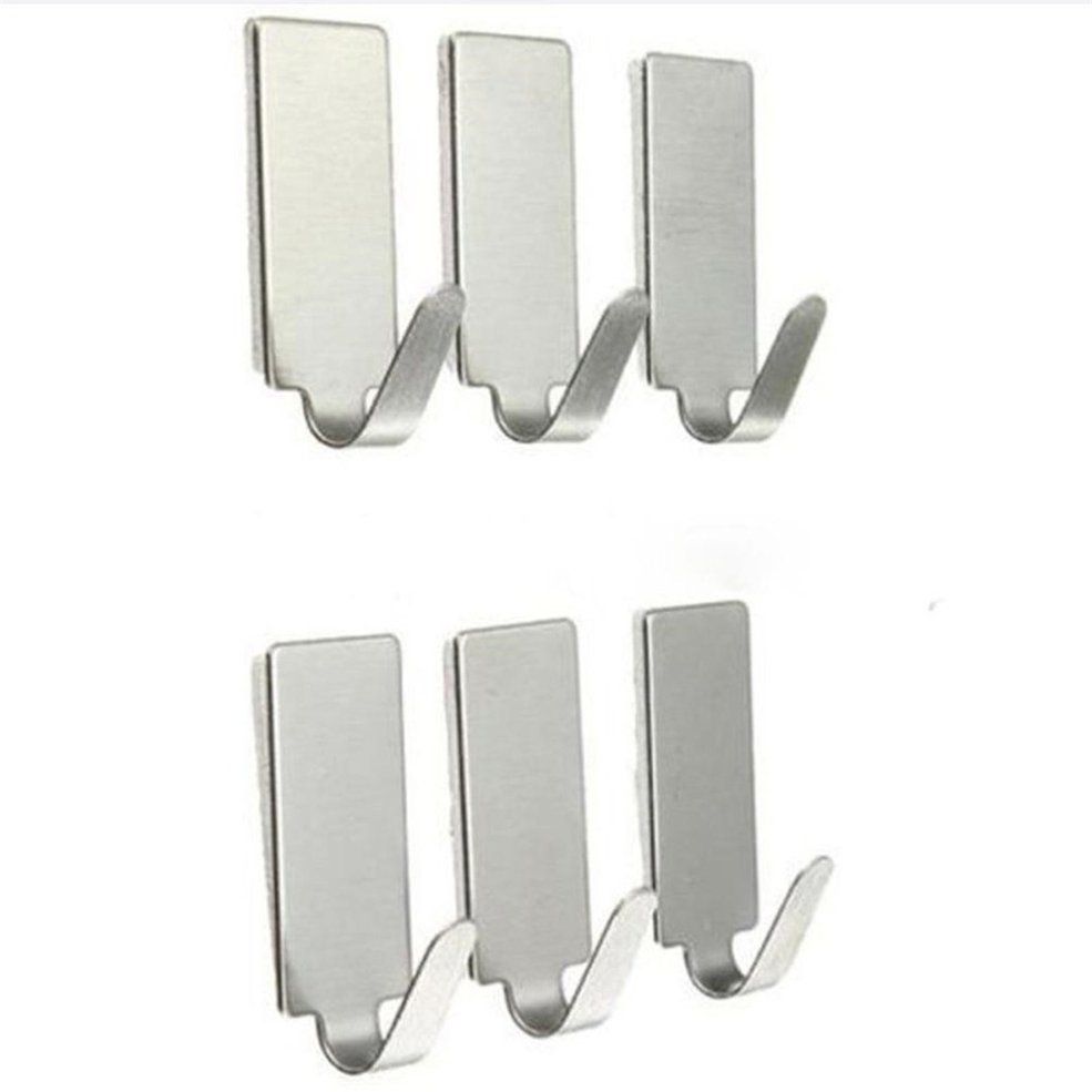 6PCS Self Adhesive Home Kitchen Wall Door Stainless Steel Holder Hook Hanger-silver