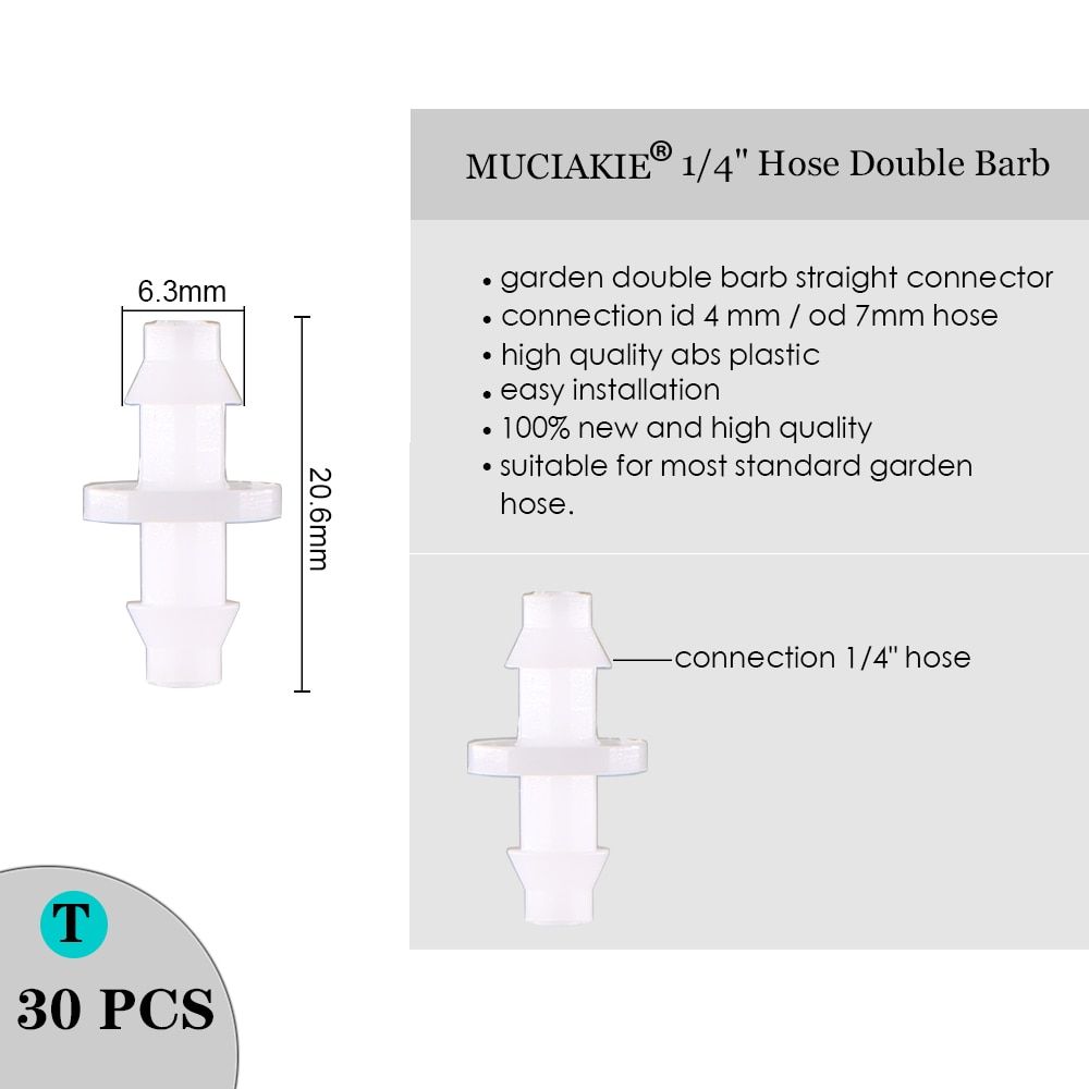 Sprinkler Irrigation 1/4 Inch Barb Tee Single Double Barb Barbed Water Pipe Connectors For 4/7mm Hose Garden Fitting