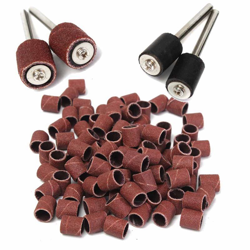 100 Pcs 3/8 inch 80 Grit Polid sandpaper circle with 2 Mandrels for Polishing Tool