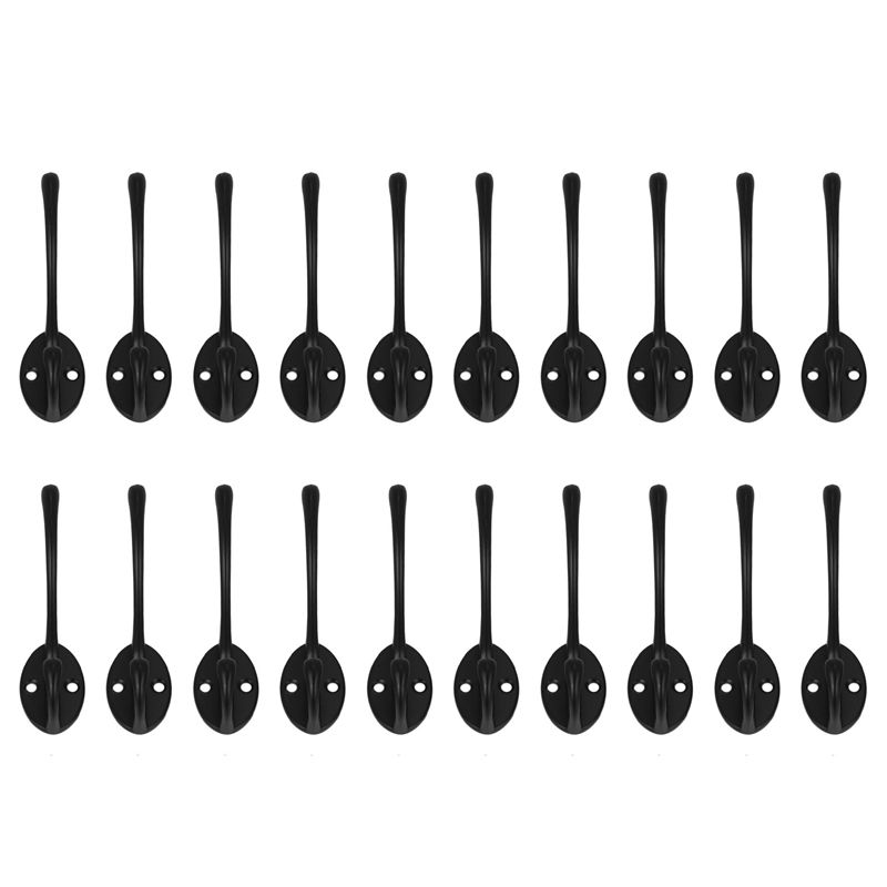 20 Pcs Black Zinc Alloy Double Coat Hook Classic Antique Industrial Style Hanger