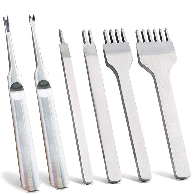 6Pcs 1/2/4/6 Prong DIY Diamond Lacing Stitching Chisel Set Leatr Edge Skiving DIY Craft Tool, Industrial Grade We Steels Leatr Craft Kits - Rugged Durable (4mm)