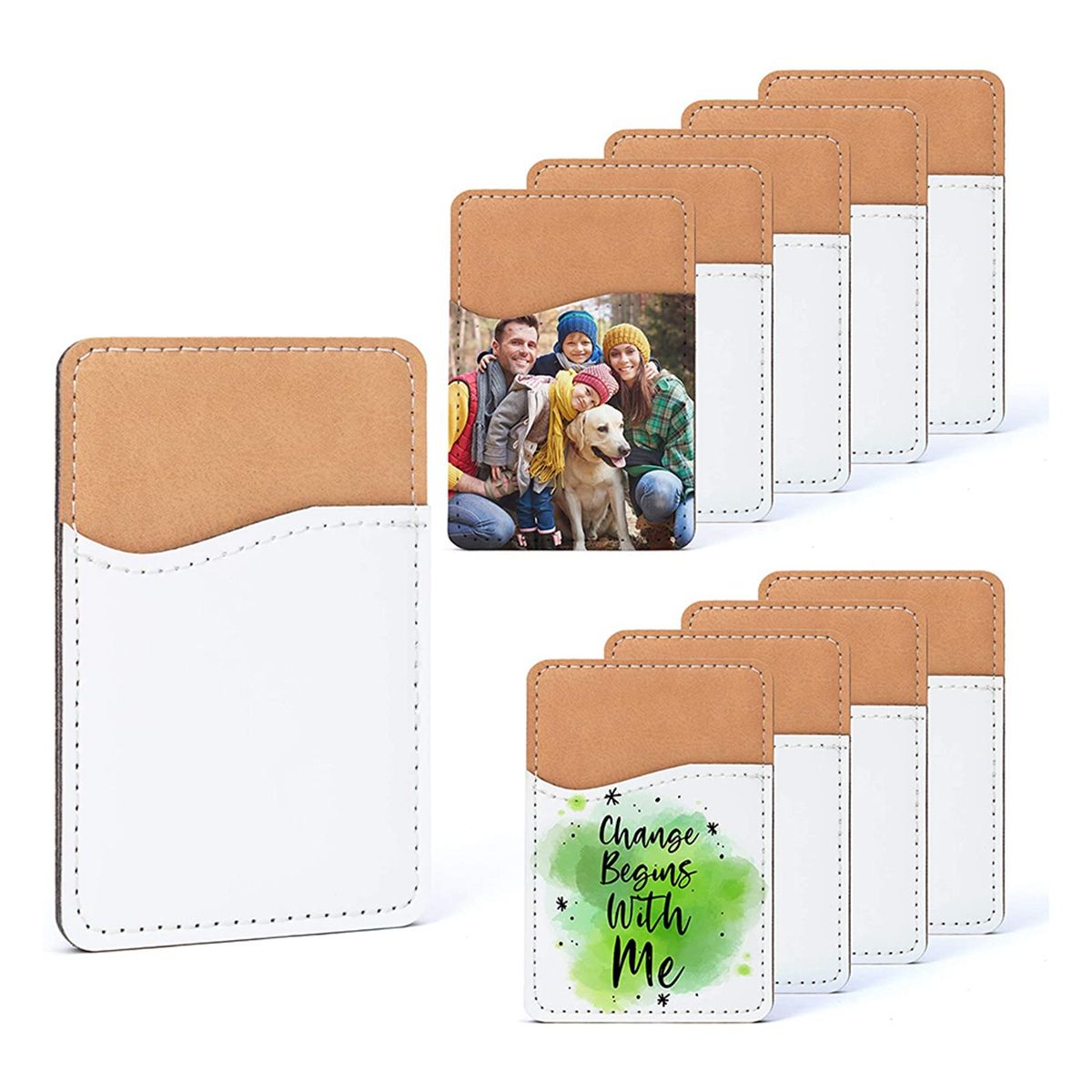 10Pcs Sublimation Blanks Phone Wallet - PU Leather Card Holder for Back of Phone Stick on iPhone Android DIY Blanks