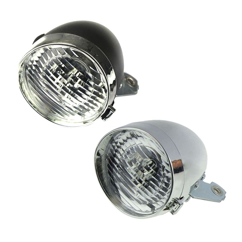 2x Retro Bicycle Bike Accessory Front Light Bracket Vintage 3LED Headlight (Black&Silver)