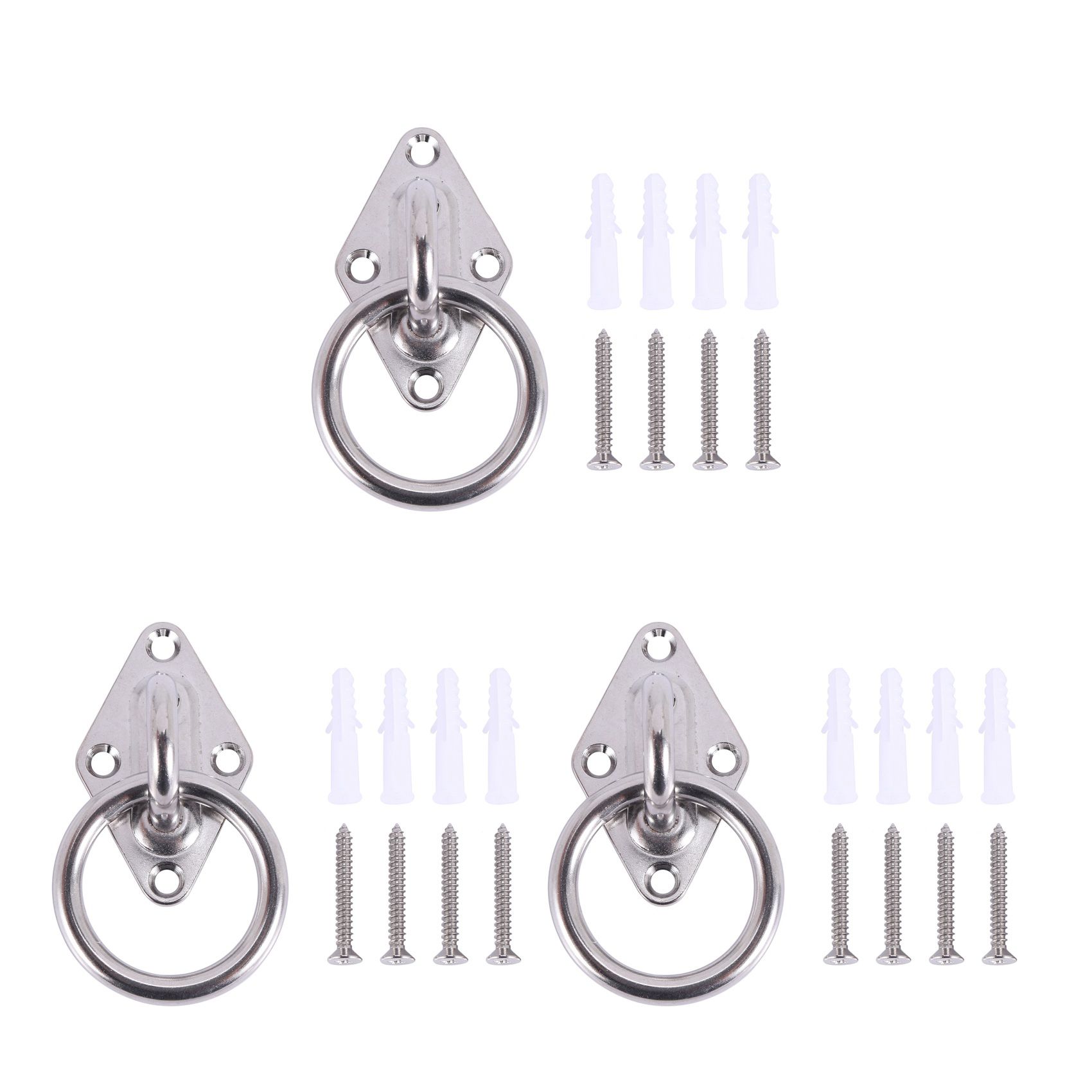 3X Mounting Hook for Wall or Ceiling with Round Ring Stainless Steel - Bracket / Attachment for Sling Trainer, Hammock
