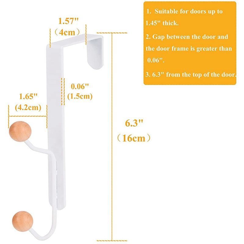 4Packs over the Door Double Hanger Hooks, Sturdy over Door Wooden Hooks Holds, over the Door Hooks for Kitchen