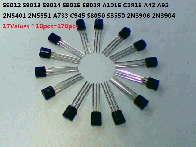 17values*10pcs=170pcs transistor kit S9012 S9013 S9014 S9015 9018 S8050 S8550 A42 A92 2N5401 5551 A733 C945 3906 3904 set
