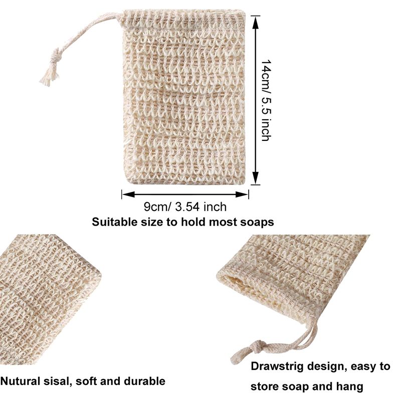 12 Pack Soap Exfoliating Bag Soap Saver Sisal Mesh Mesh Soap Saver Bags with Drawstring for Bath & Shower Use