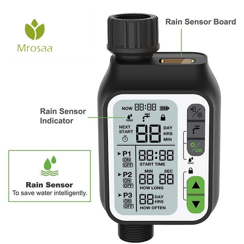 Garden Water Timer LCD Automatic Electronic Rain Sensor Watering Timer Waterproof  Home Garden Lawn Irrigation Controller System