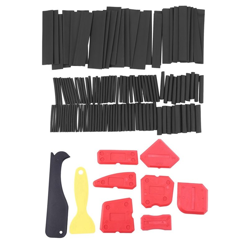 NANLIY- 127 Pcs Black Glue Weatherproof Heat Shrink Sleeving Tubing Tube & 9 Pcs Silicone Sealant Finishing Tools