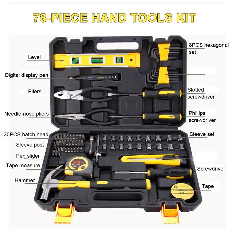 Clever Tools---78Pcs DIY Hand Tool Set General Household Kit with Wrench and Tool Box