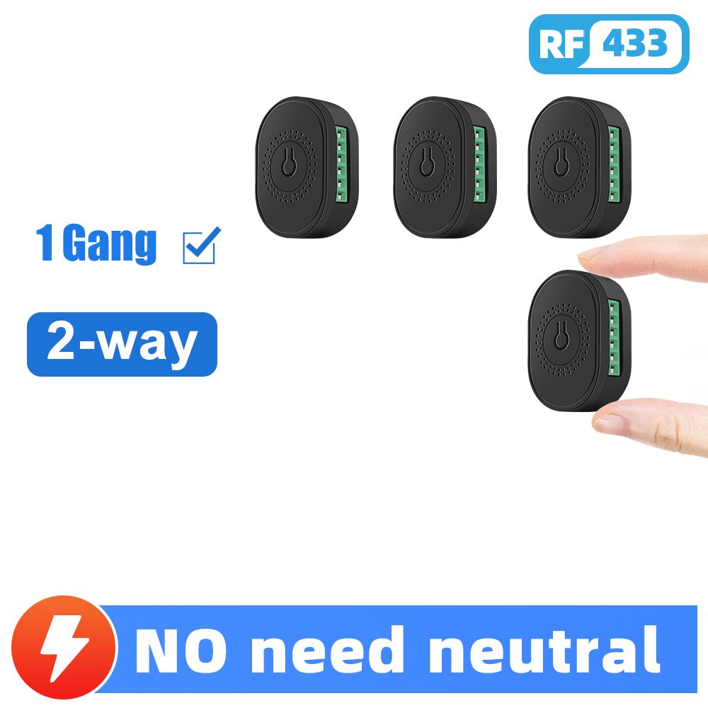 SMATRUL - Mini Wireless Switch - Control Switch Breaker - No Neutral Wire - 16A - 1/2 Gang 2 Way - RF 433MHZ - Home Led Lamp - Smart Home
