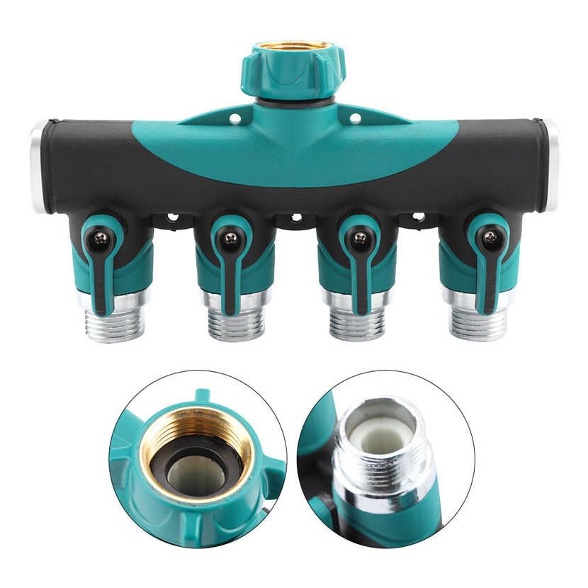 3/4" 4 Way Hose Connector Splitter Garden Water Faucet Adapter Shut Off Valve US