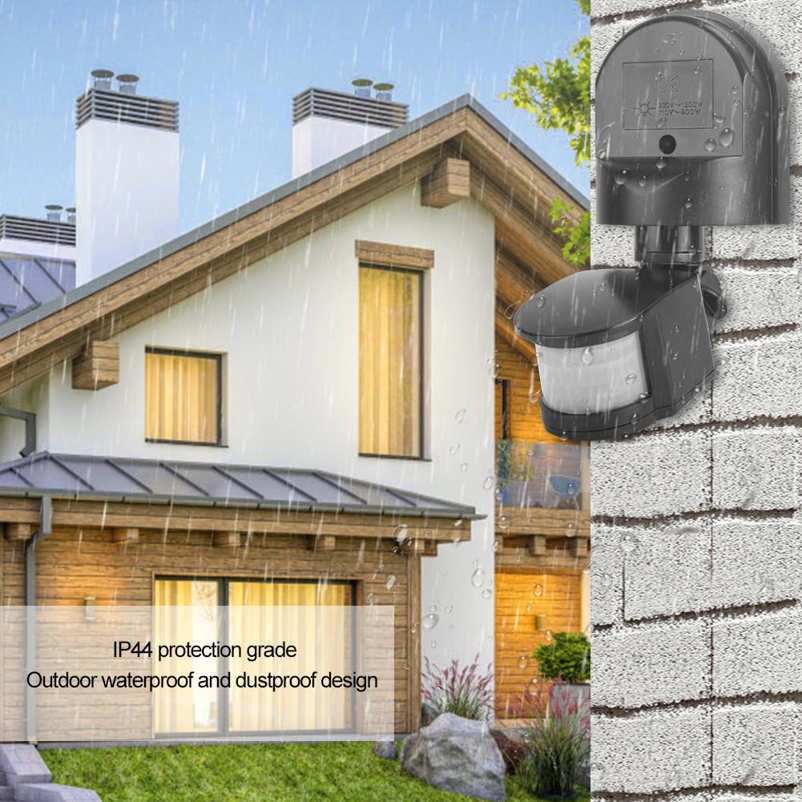 Waterproof Automatic PIR Motion Sensor Switch for Outdoor Security Wall Light 110-240V Black