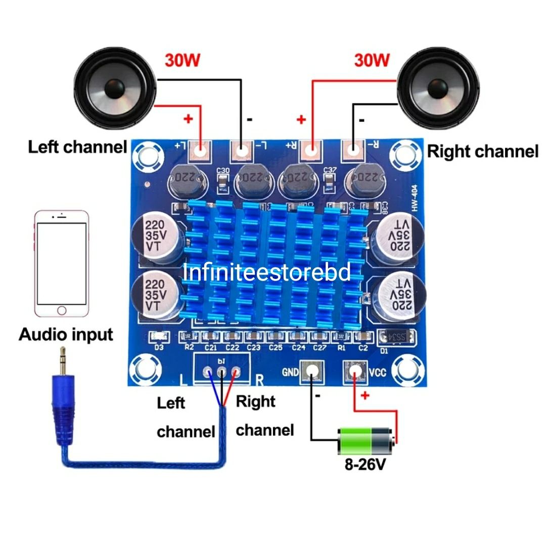 XH-A232 TPA3110 30W+30W 2.0 Channel Digital Stereo Audio Power Amplifier Board DC 8-26V 3A