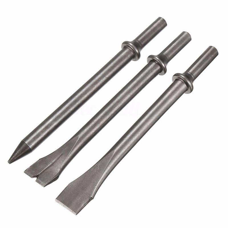 3 Pcs 7 inch Length Air Hammer Punch Chipping Chisel Long Bit Set Round Bar Tool