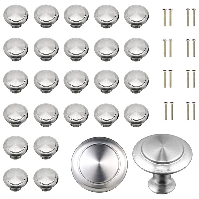 Cabinet Knobs, Round Kitchen Drawer Pulls with Screws, Modern Stainless Steel Drawer Dresser Knob Hardware Handle
