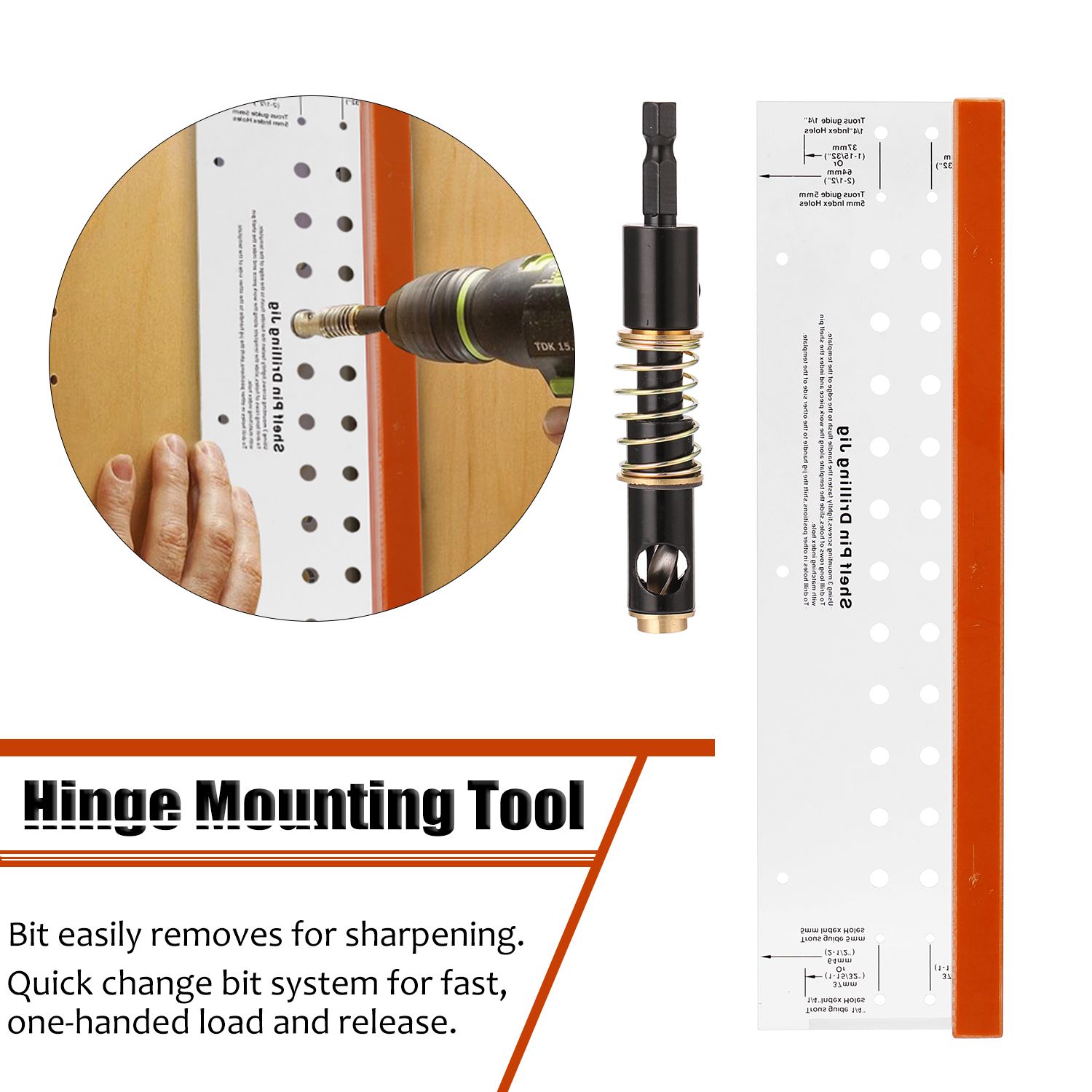 Hinge Mounting Tool Self-centering Shelf Pin with Drilling Jig Bit for Door Cabinet Furniture