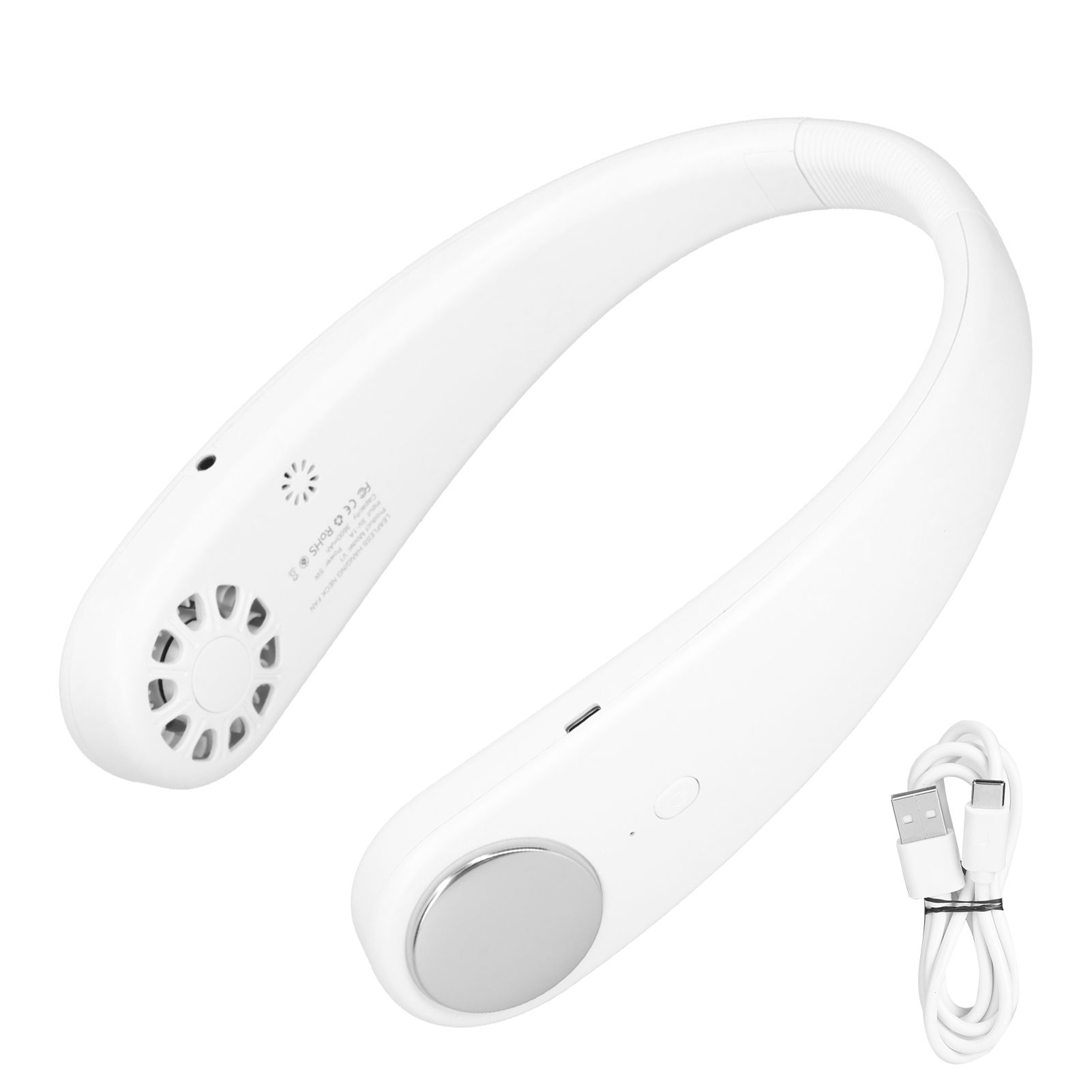 USB Leafless Neck Fan Cooler Dual Effect Cooling Neckband for Home Travel