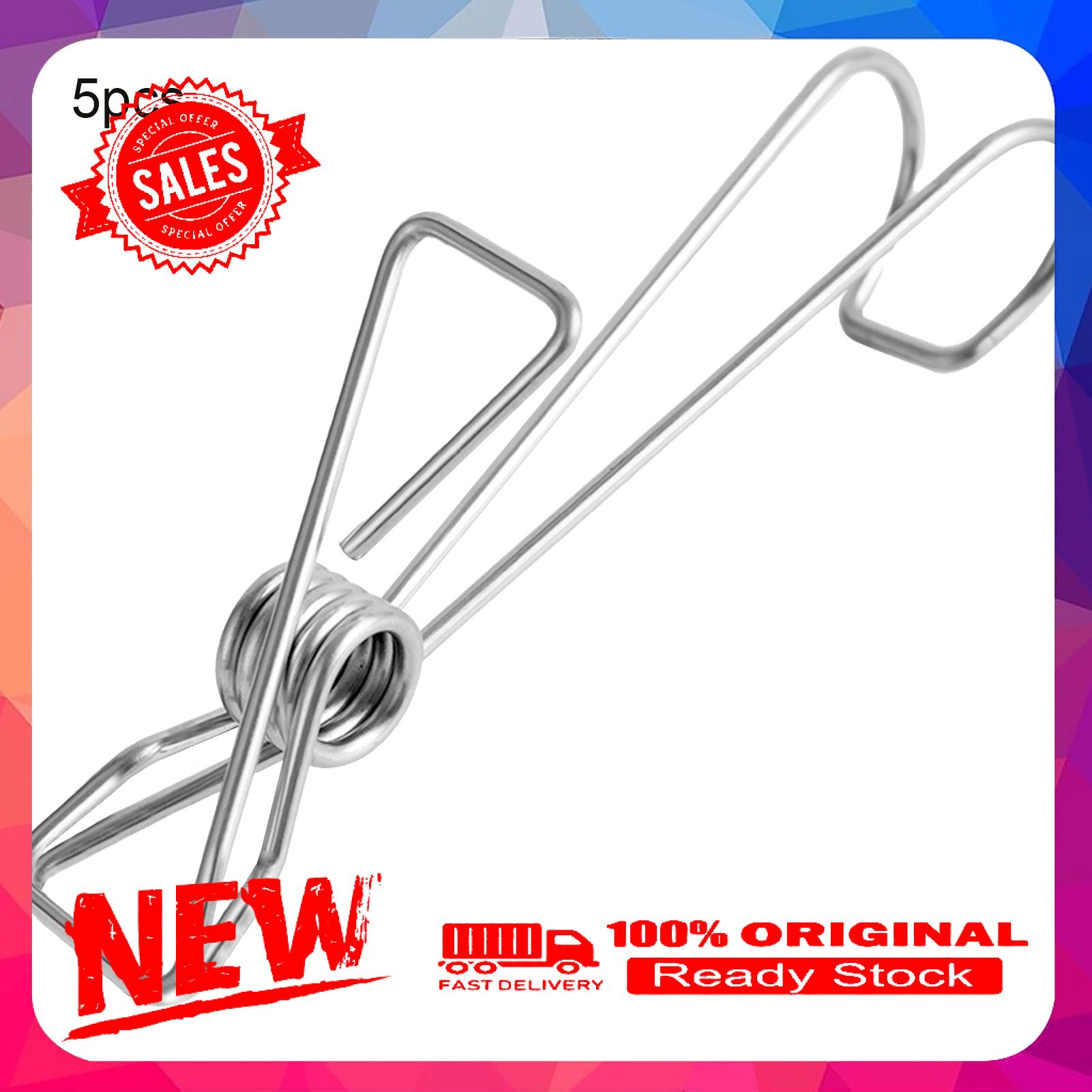 5Pcs/Set Clothing Clamps Heavy Duty Multi-purpose Stainless Steel Clothespins Laundry Chip for Clothesline