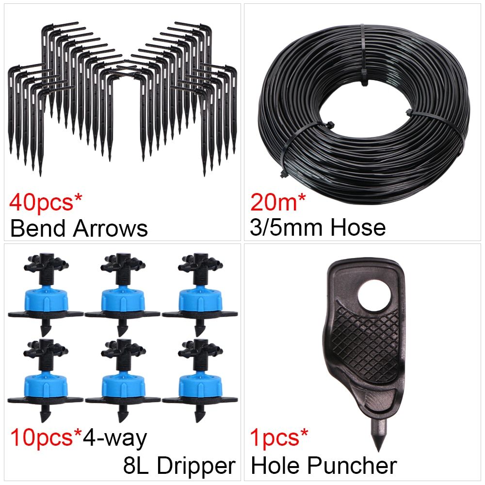 Greenhouse Drip Irrigation 4 Way 2L 4L 8L 3/5mm Hose Drip Arrow Kit Garden Lawn Pot Watering Bend Dripper Sprinkler Transmitter