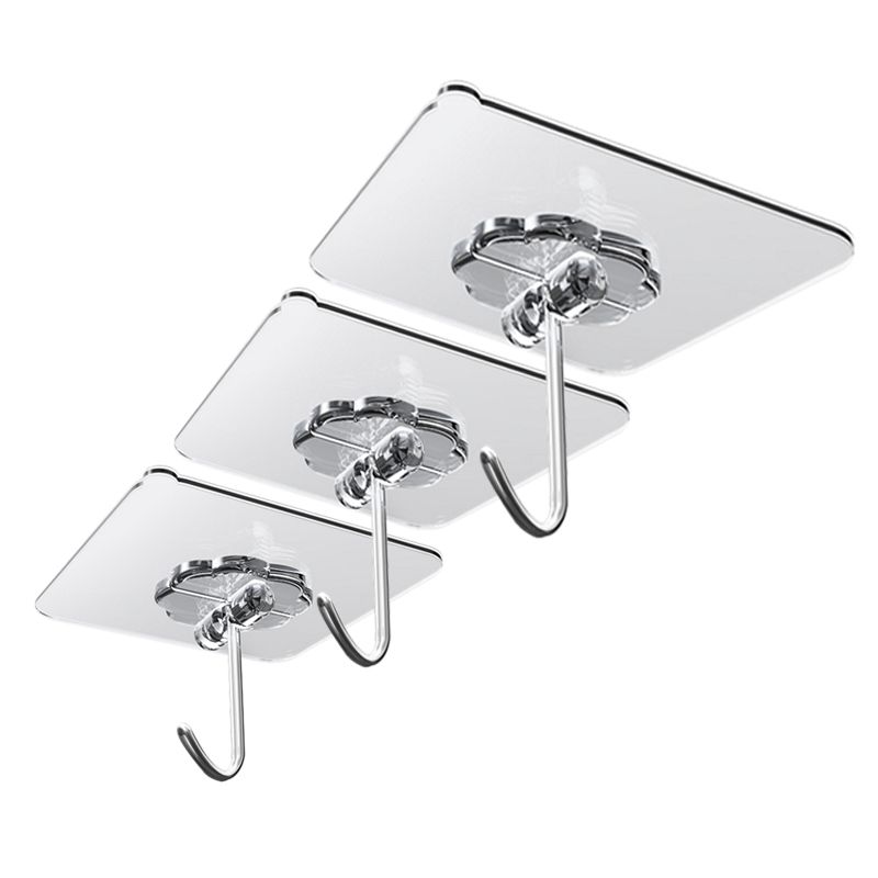 10 pesDurable PVC Stainless Steel Transparent Adhesive Sticky Wall Hook