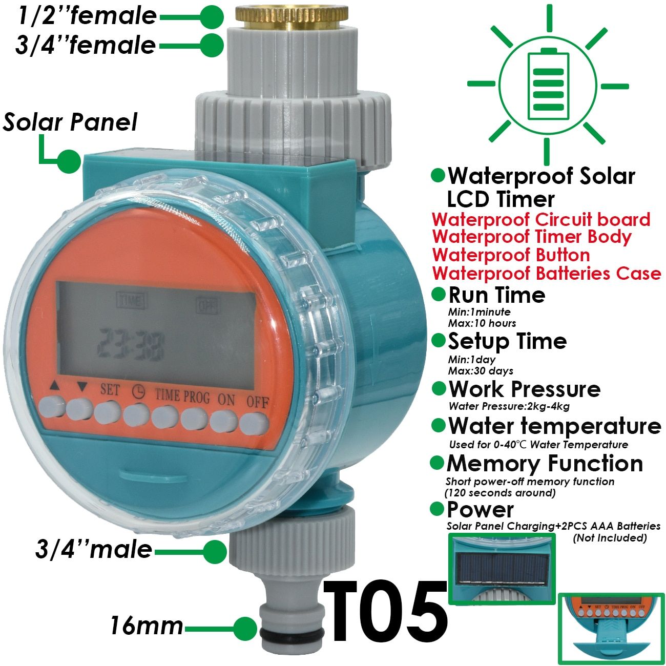 Garden Automatic Watering System Timer Rain Sensor Solar LCD Electronic Drip Irrigation Controller Greenhouse Irrigator