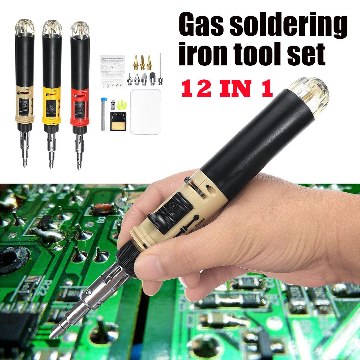 Tool parts 12IN1 Wireless Portable Butane Gas Soldering Iron Kit Cordless Burning Pen