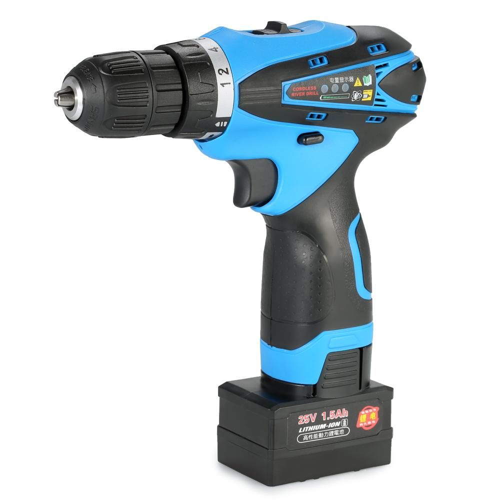 25V Lithium-Ion Two-speed Multi-functional Electric Cordless Drill Rechargeable Screwdriver with LED Light