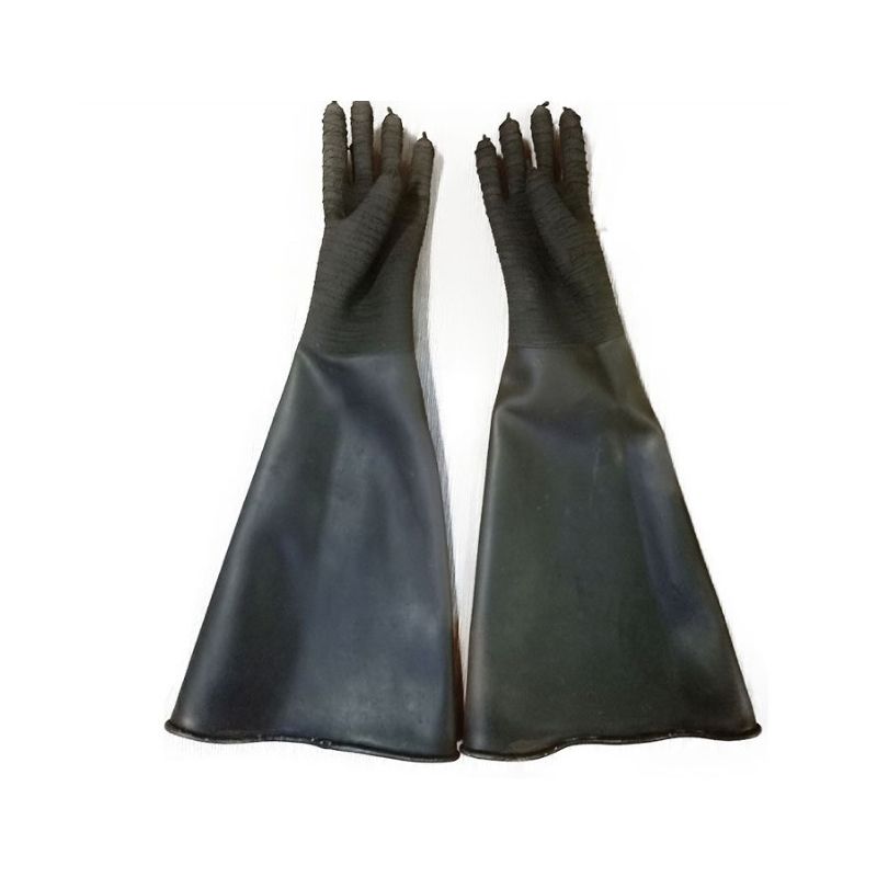 Rubber Black Sandblaster Gloves Stripe Abrasive Sand Blasting Gloves for Blasting Cabinet 65x30cm