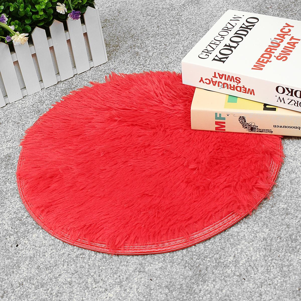 Silk plush round floor matting living room bedroom carpet hanging basket foot mat computer cushion yoga mat - Red long hair 40cm