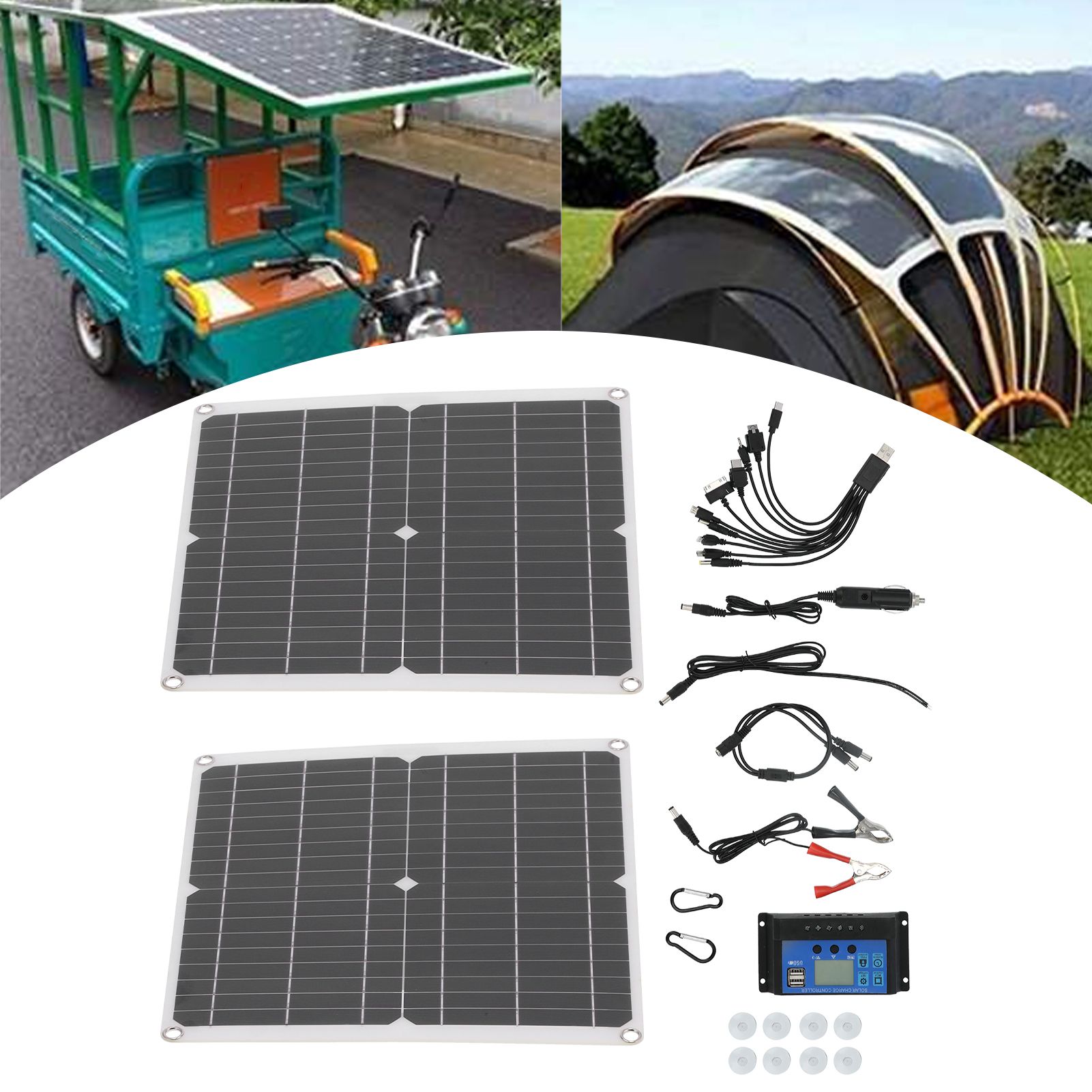 25Wx2 Solar Panel Kit 20V Photovoltaic Emergency Charger for Outdoor Travel Camping