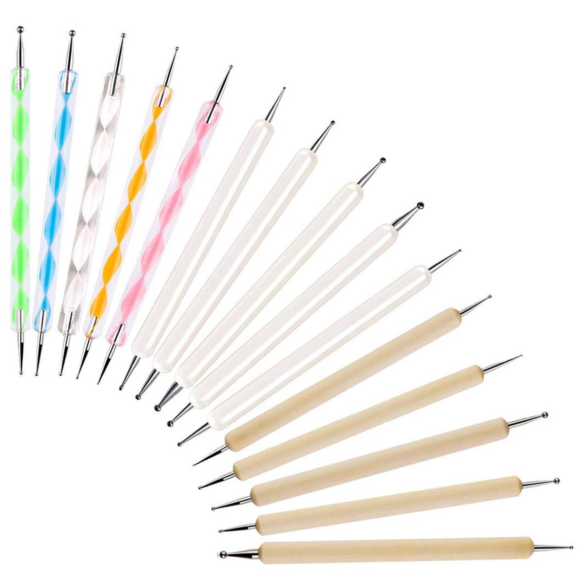 Durable 15 Pcs Dotting Tools Set, Ball Stylus Embossing Pattern Clay Sculpting Carving Modeling Tools Nail Art, Mandala Rock Painting