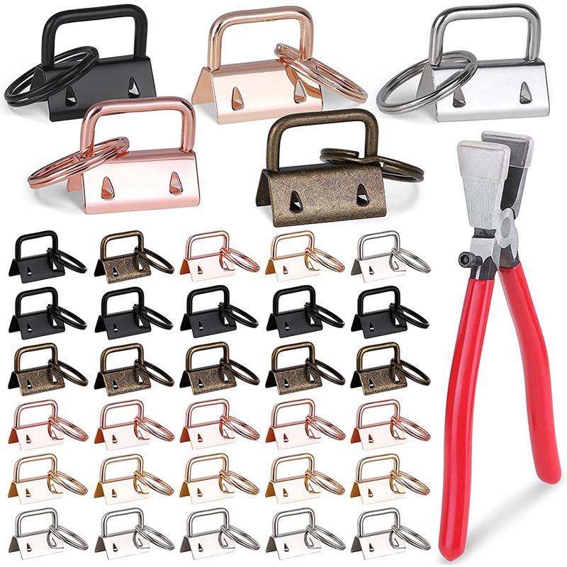 Key Fob Hardware,60PCS 1 Inch Key Fob with Key Fob Pliers Tool for Wrist Strap Keychain, Lanyard Clasp Hardware
