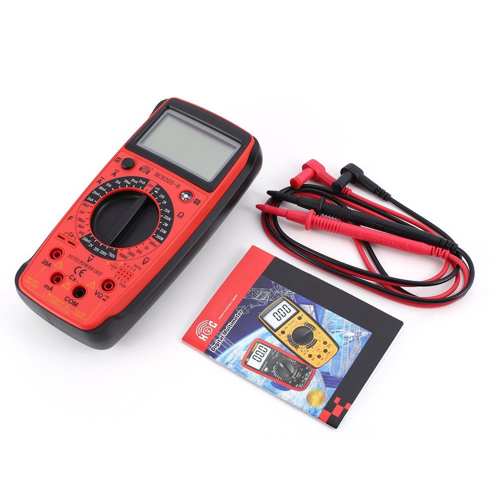 HC9205-H Digital Multimeter AC/DC Volt Amp Ohm Capacitance Diode hFE Tester Black & Red
