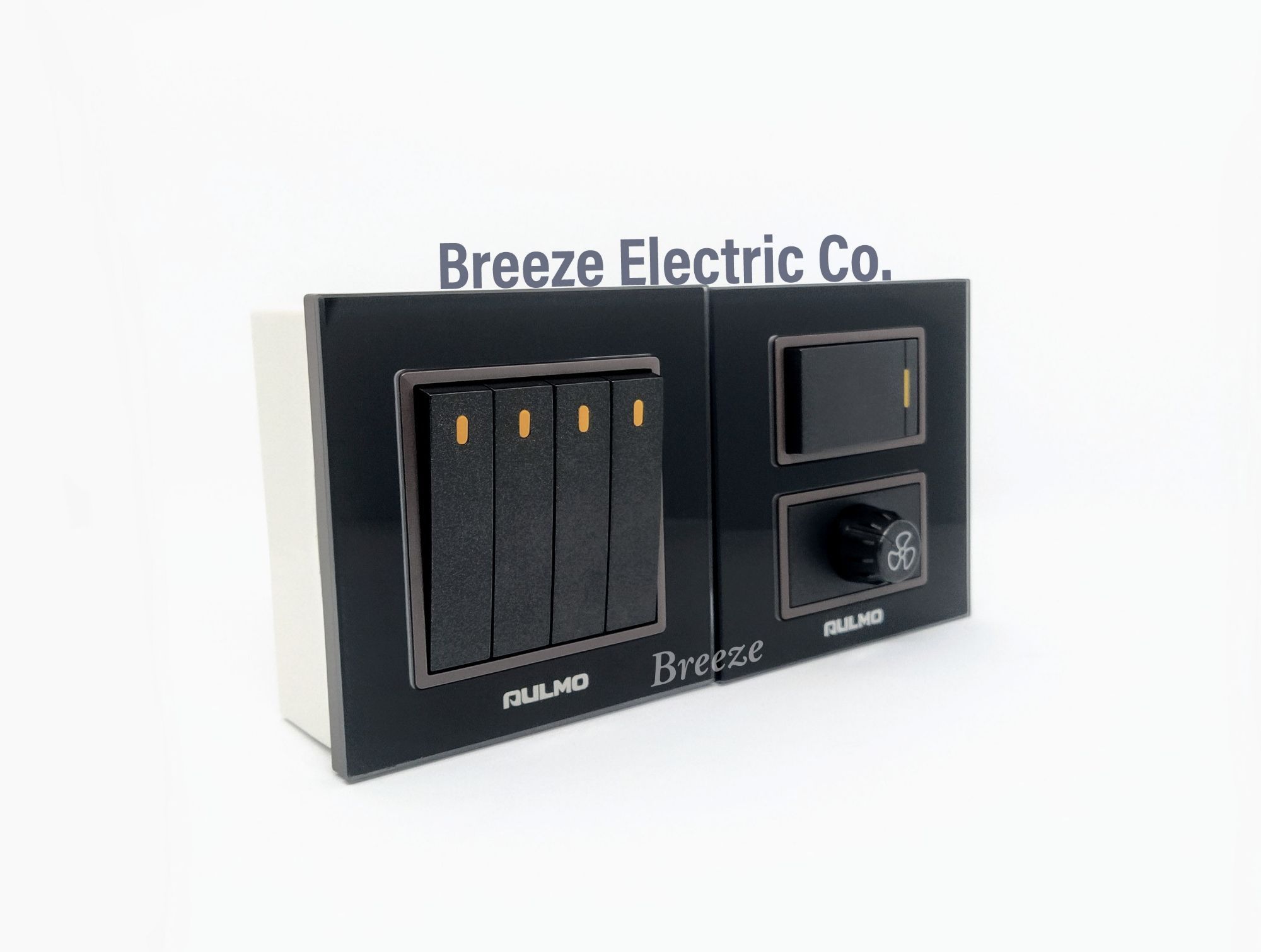 Aulmo gang switch Glass series 4 gang, Fan dimmer, 2 gang back cover.