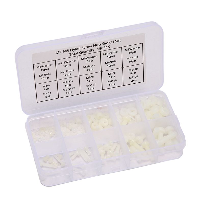 150Pcs Fasteners M2 M2.5 M3 M4 M5 Screws Bolts Nuts Washers Assortment Kit in Box