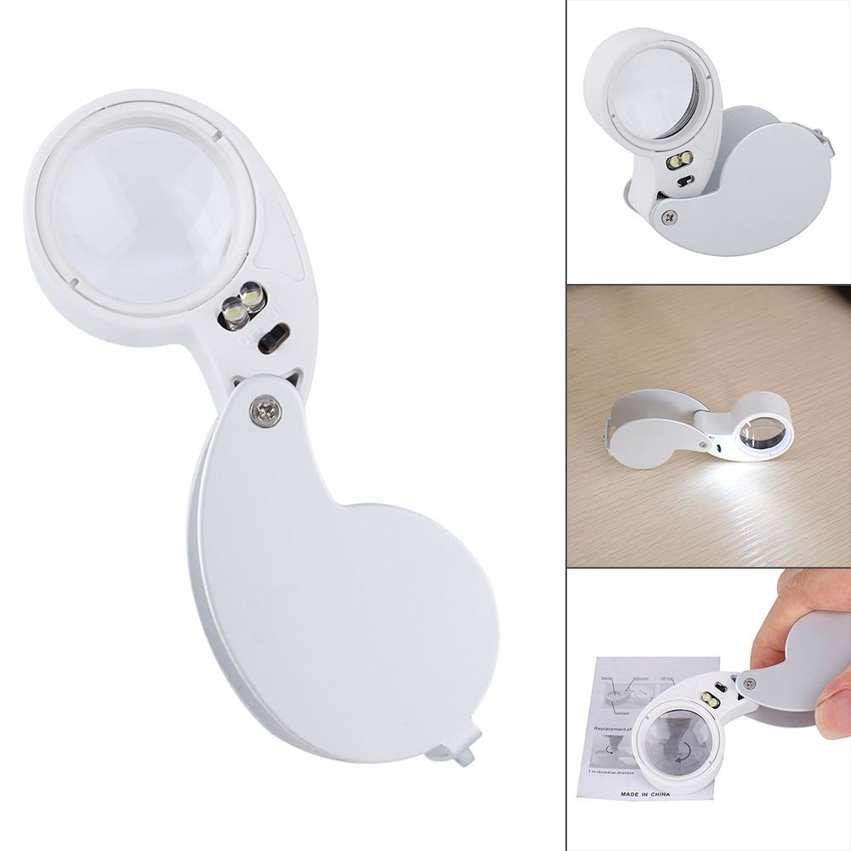 40X Pocket Folding Magnifier Magnifying Glass Jewelry Reading w/ 3 LED Lights
