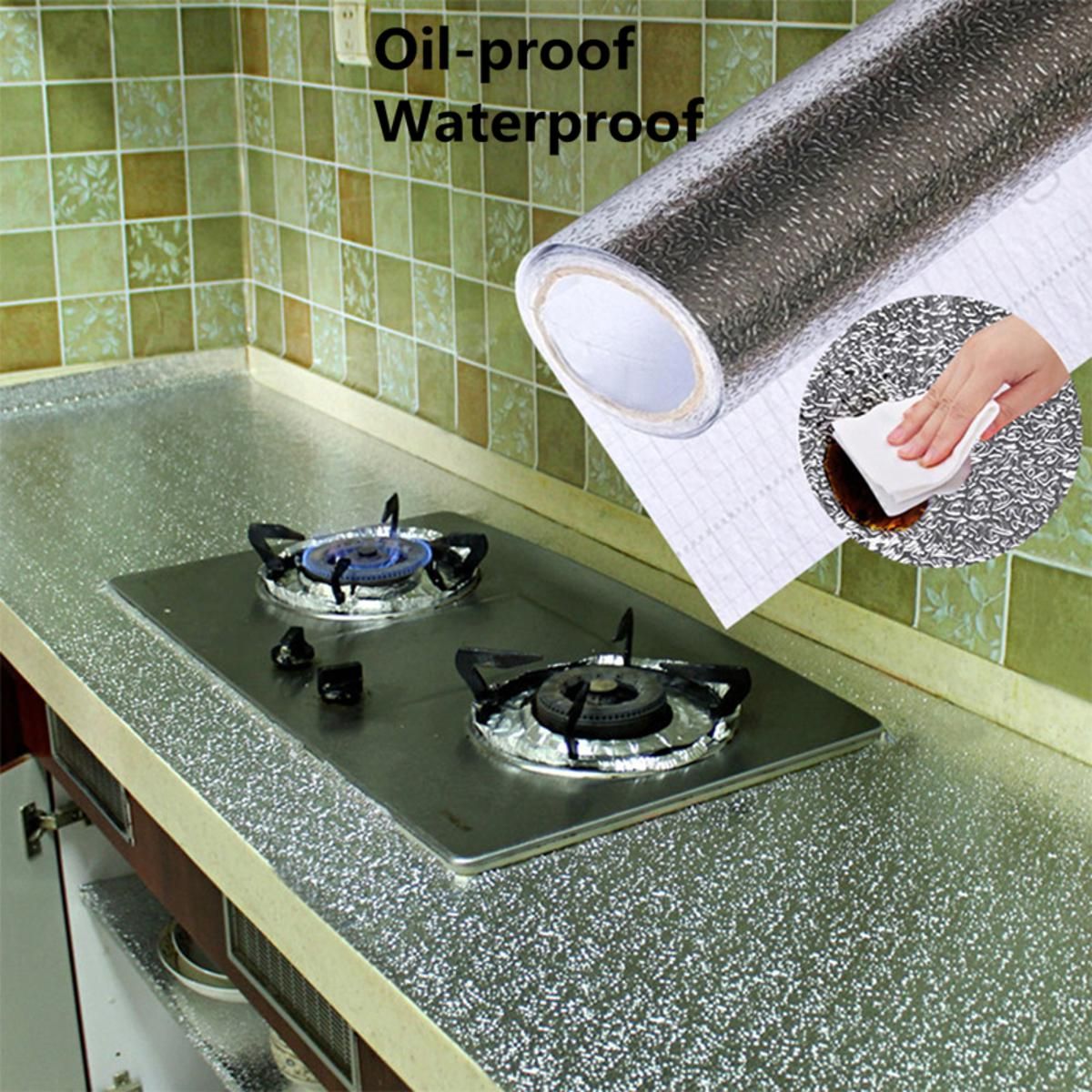 40X100CM Kitchen Oil-proof Aluminum Foil Sticker Wall Desk Floor Waterproof DIY Home Furniture Decorate Foil Style Wallpaper