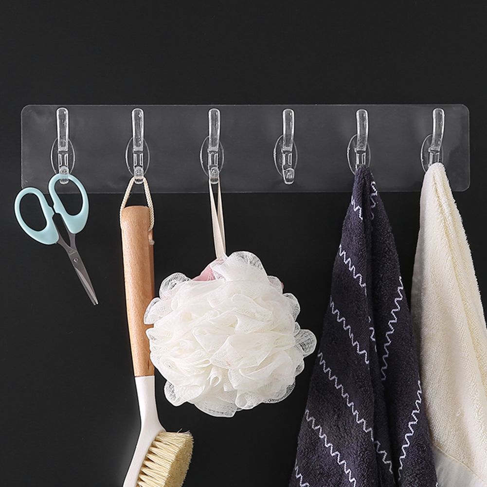 3/5/6 Row Transparent Wall Hooks Towel Hook for Bathroom Hat Clothes Coat Hanger Towel Holder Traceless Wall Mounted Hook Household Storage Rack