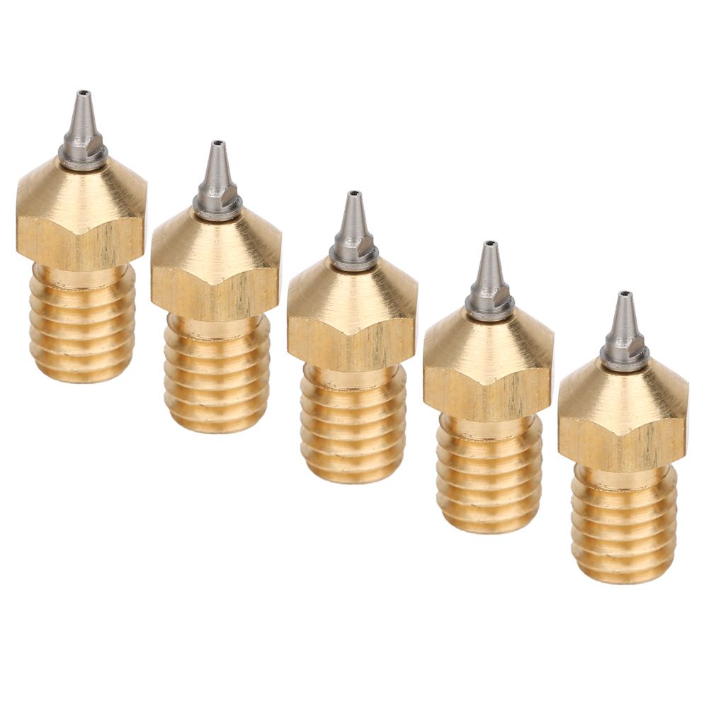 5 X 3D Printer Nozzle Set Brass With Stainless Steel Tips Removable Accessorie